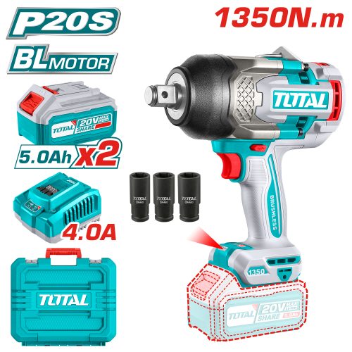 Акумулаторен ударен безчетков гайковерт 3/4″ 1350 Nm TOTAL TIWLI20135E