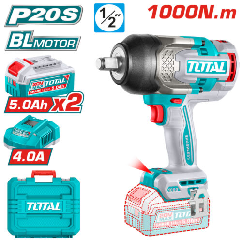 Акумулаторен ударен безчетков гайковерт 1/2″ 1000 Nm TOTAL TIWLI20100E