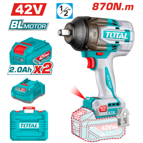 Акумулаторен ударен безчетков гайковерт 1/2″, 42 V, 870 Nm TOTAL TIWLI42862E